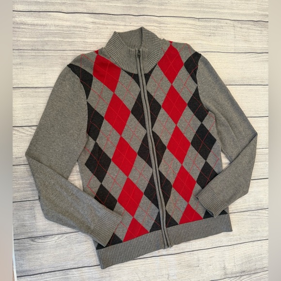 INC men Gray and Red Argyle Zip Up Sweater/size M - Picture 1 of 7